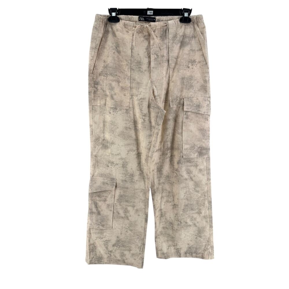 Zara Women's Pink Ecru Baggy Leg Printed Cargo Pants Size Medium - Picture 1 of 3